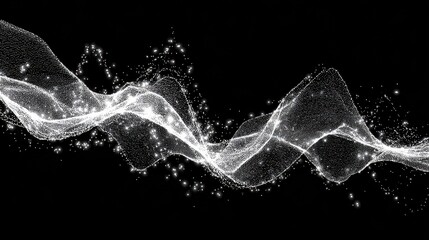 Abstract White Particle Stream Flowing Across Black Background