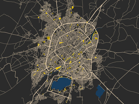 Abstract city map of Ardabil, Iran with noir yellow color palette