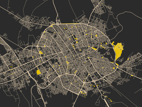 Modern flat map of Kerman, Iran
