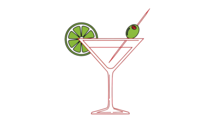 Neon Outline Cocktail Glass With Lime And Olive Illustration