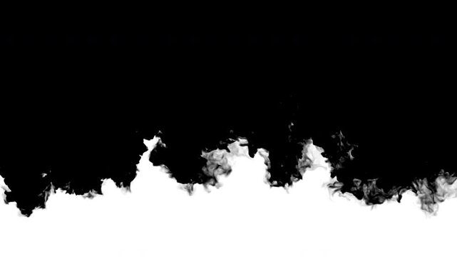 Swirling smoke or ink fluid transition effect. Steam, dust explosion. Black on white background