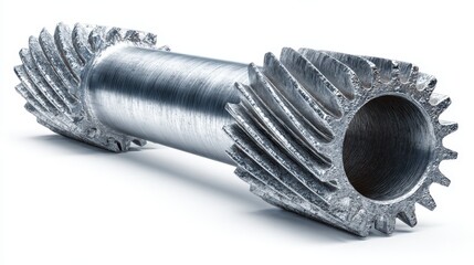 Metallic Cylindrical Gear Assembly with Detailed Texture and Hole Perspective on White