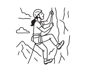 Determined young woman rock climbing safely on a steep rocky face