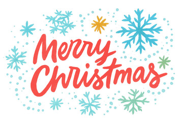 Obraz premium Merry christmas lettering with snowflakes, winter holiday season wishes on transparent background