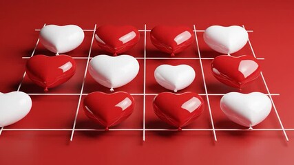 Tic-Tac-Toe of Love - Red and White Hearts on Valentines Day.