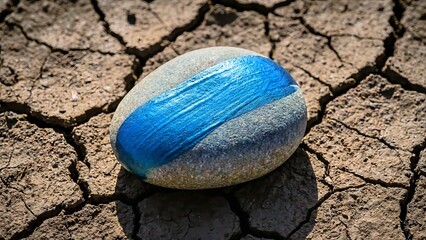 Painted Stone on Cracked Earth Natural Landscape View
