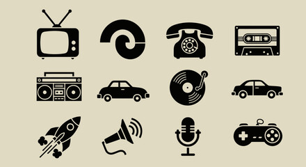Vintage technology icons representing retro devices and gadgets from the past.