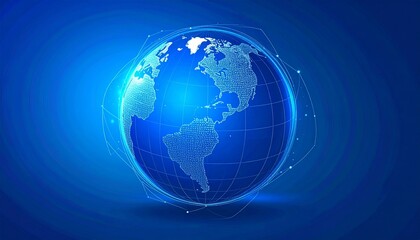 Digital World Globe on Blue Background.