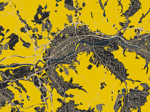 Abstract city map of Toki, Japan with noir yellow color palette