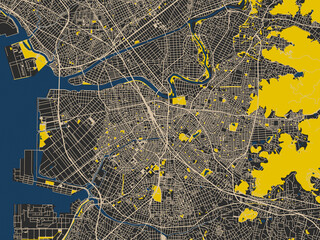 Obraz premium Minimalist map of Toyohashi, Japan, dark map with yellow accents