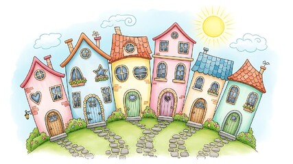 Whimsical houses on a hill