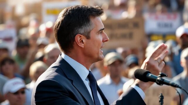 Politician passionately communicates message to enthusiastic crowd