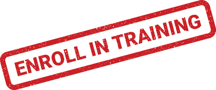 Distressed red rectangular stamp encouraging participation in a training course or program