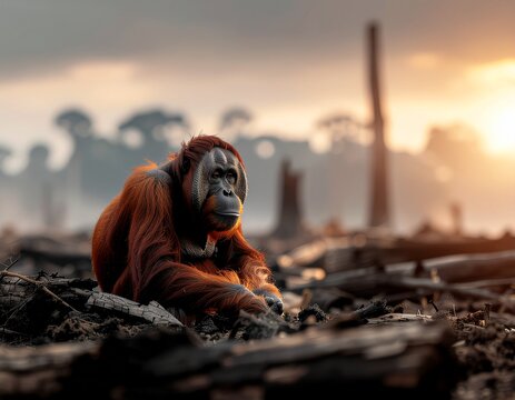monyet sedih karena hutan di bakar