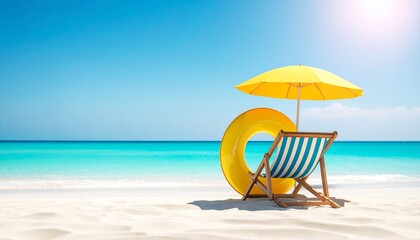 Beach scene with umbrella with chair, and ring.