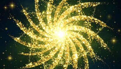 Golden sparkle spiral against dark background.