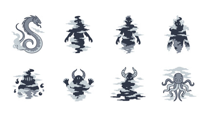 Obraz premium Abstract creatures and mythical shapes in a minimalist vector illustration