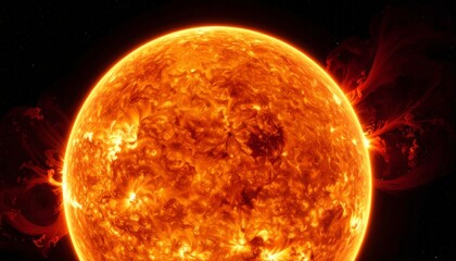 Solar Flare on the Sun in Space.