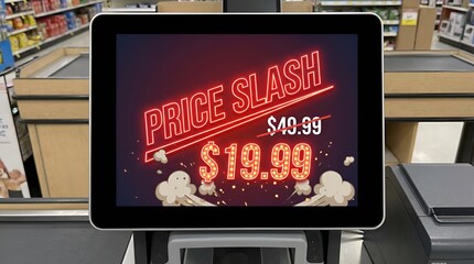 Price Slash Sale Displayed on Retail Store Screen.