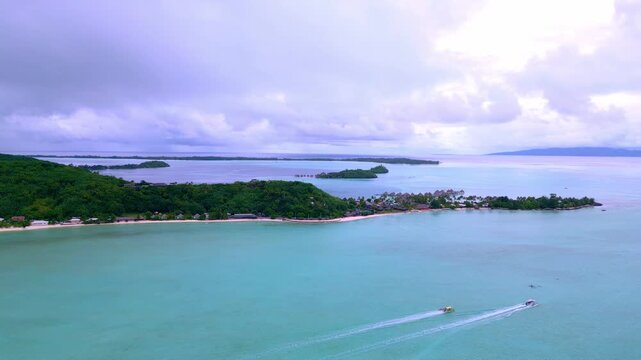 Aerial View of Matira Beach Peninsula and Turquoise Lagoon