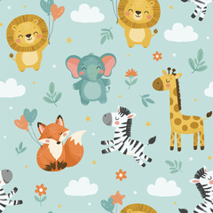 Naklejka premium Seamless Patern Animals for kids