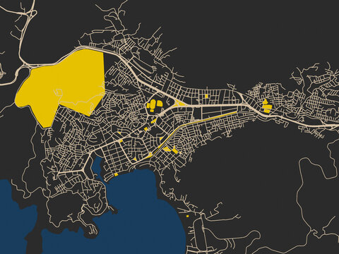 Minimalist map of Ixtapa-Zihuatanejo, Mexico, charcoal base with cream streets