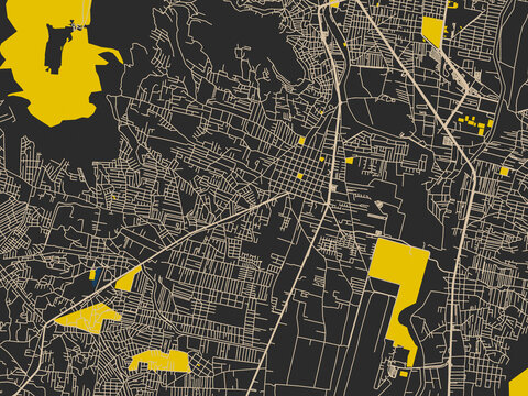 Minimalist map of Santa Cruz Xoxocotlan, Mexico, dark map with yellow accents