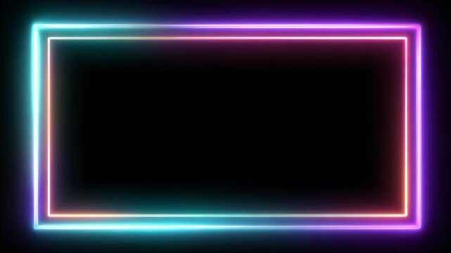 Colorful neon lights forming a rectangle on a black background