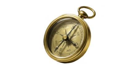 Antique Brass Compass Isolated on White Background for Navigation.