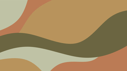Minimalist wavy abstract background in earth tones. Soft green, terracotta and cream wavy pattern. Modern boho camouflage style wallpaper.