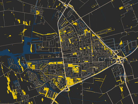 Minimalist map of Drachten, Netherlands, charcoal base with cream streets