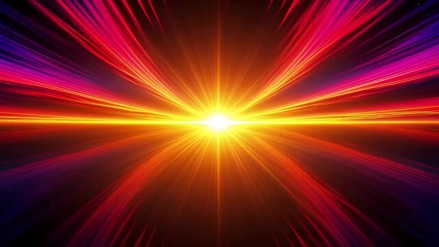 Vibrant colorful light explosion with radiant beams of energy in space