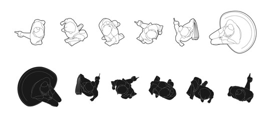 Top view of silhouettes and people in lines.