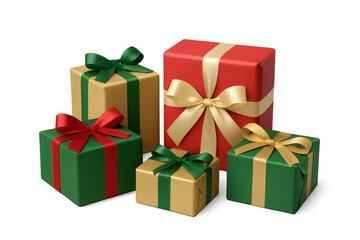 Obraz premium Christmas presents collection with red, green, and gold gift boxes, celebrating holidays, birthdays, and special occasions