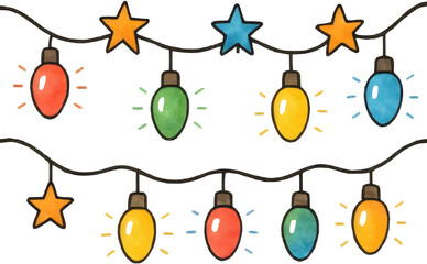 Vector Christmas lights. Christmas garland PNG. Christmas light PNG. Christmas decoration, LED lamps, idea concept image, Hanging light bulbs cut pit. Vintage light bulbs hanging. Generative AI