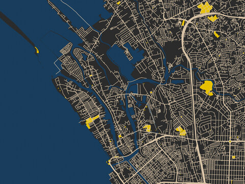 Minimalist map of Navotas, Philippines, charcoal, ivory and ink-blue tones
