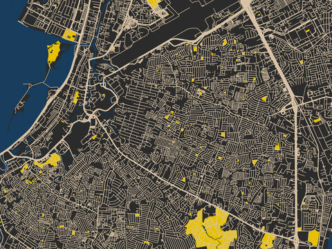 Minimalist map of Paranaque City, Philippines, dark map with yellow accents