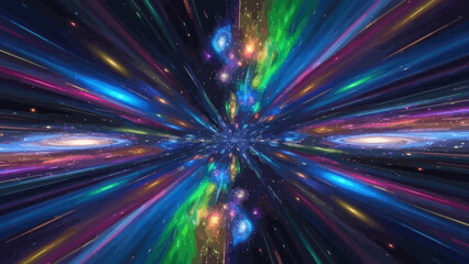 Naklejka premium Colorful Cosmic Tunnel: Abstract space journey through galaxies and nebulae