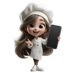 Friendly 3d Animated Chef Character Showing Blank Smartphone Screen