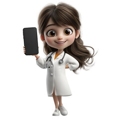 Cheerful 3d Animated Female Doctor Holding a Smartphone