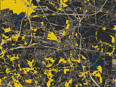 Minimalist map of Bytom, Poland, charcoal, ivory and ink-blue tones