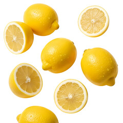 Fototapeta premium Fresh lemons and halves isolated on transparent background