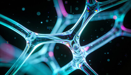 Vein-like holo-flows spreading across a void, illuminated with internal glow and soft refractive edges