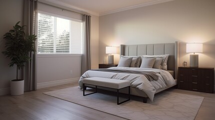 A Luxurious Bedroom Featuring a King-Size Bed, Plush Headboard, and Elegant Decor