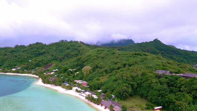 Aerial View of Matira Beach Peninsula and Turquoise Lagoon
