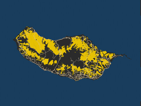 Abstract city map of Madeira, Portugal with noir yellow color palette