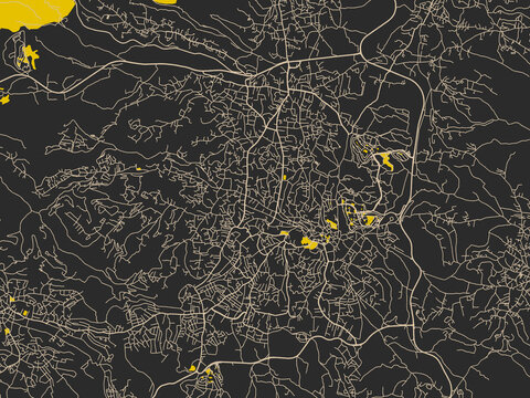 Poster-style map of Hebron, Palestine, State of using charcoal base with cream streets
