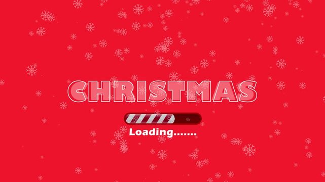 Merry Christmas loading bar with snowflakes falling on a Red Background