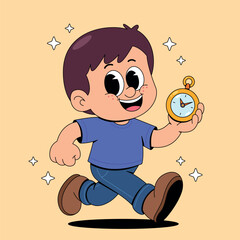 Cartoon Boy Running with a Pocket Watch