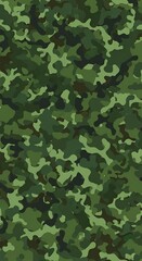 Woodland style pattern displays organic shapes in shades of green and brown for blending in